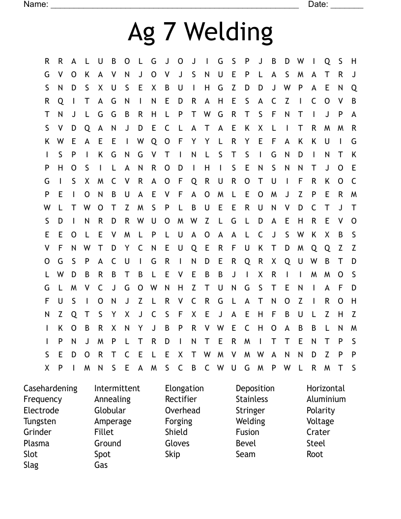 Ag 7 Welding Word Search