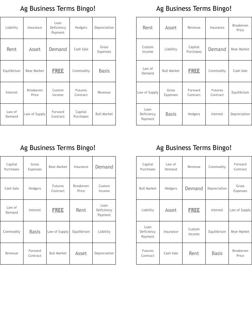 Ag Business Terms Bingo!