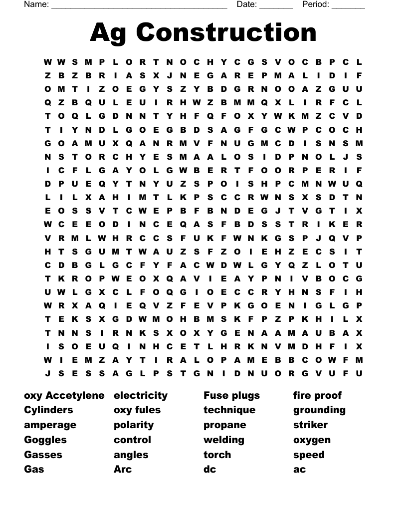 Ag Construction Word Search