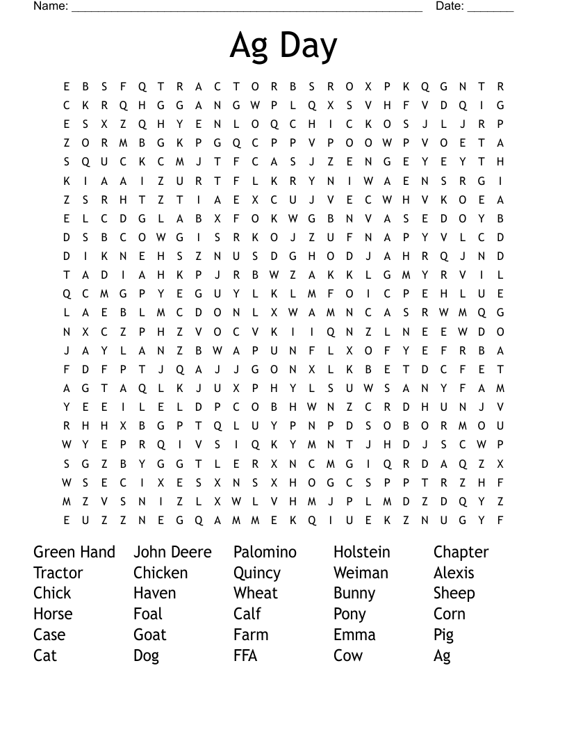Ag Day  Word Search