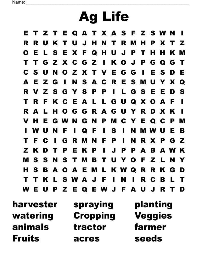 Ag Life Word Search