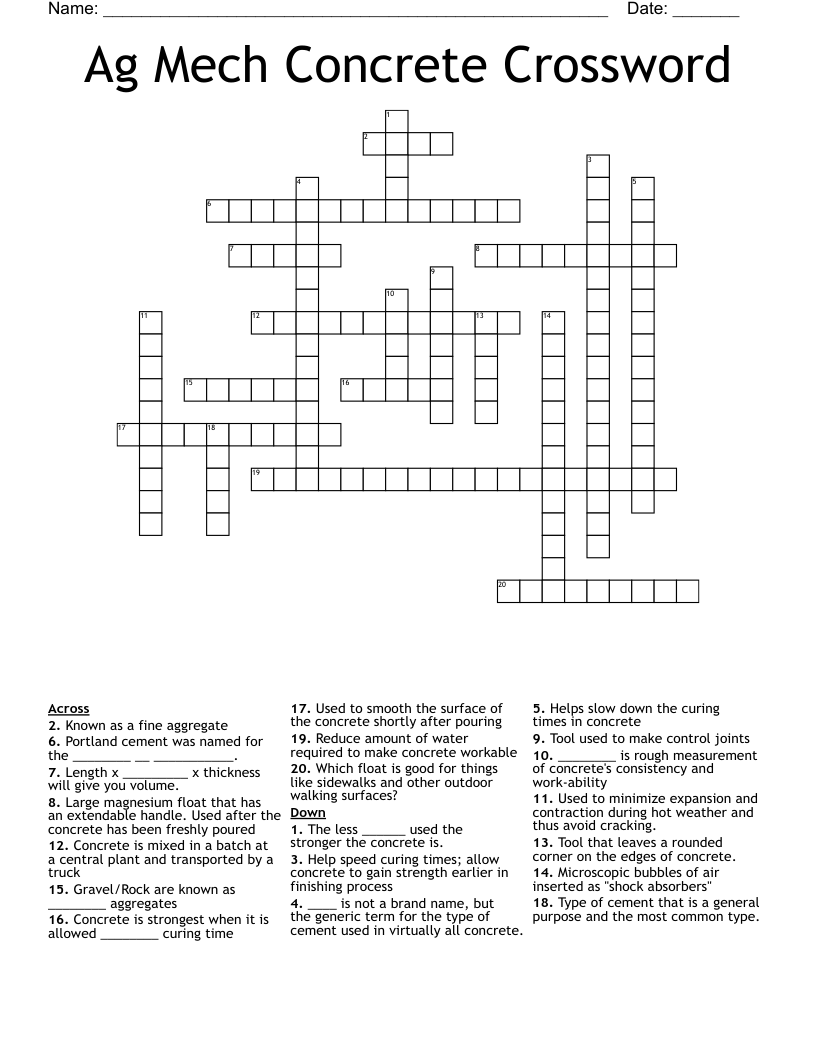 Ag Mech Concrete Crossword