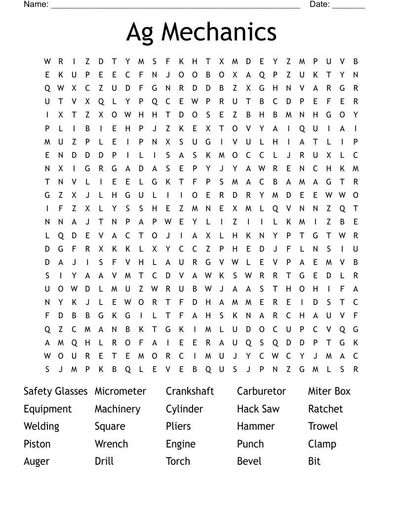 Ag Mechanics Word Search