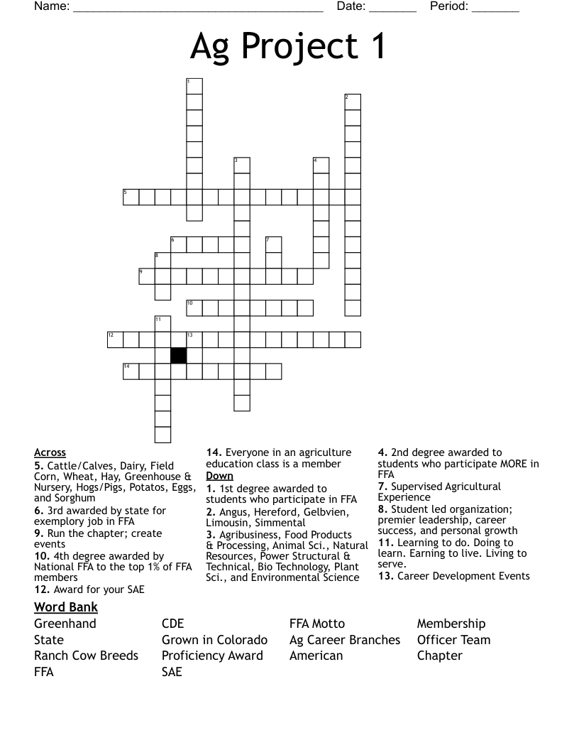 Ag Project 1 Crossword
