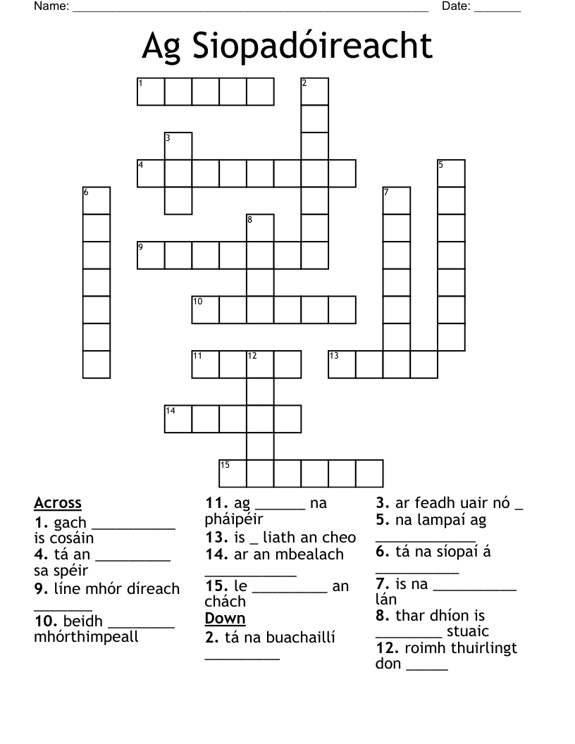Ag Siopadóireacht  Crossword