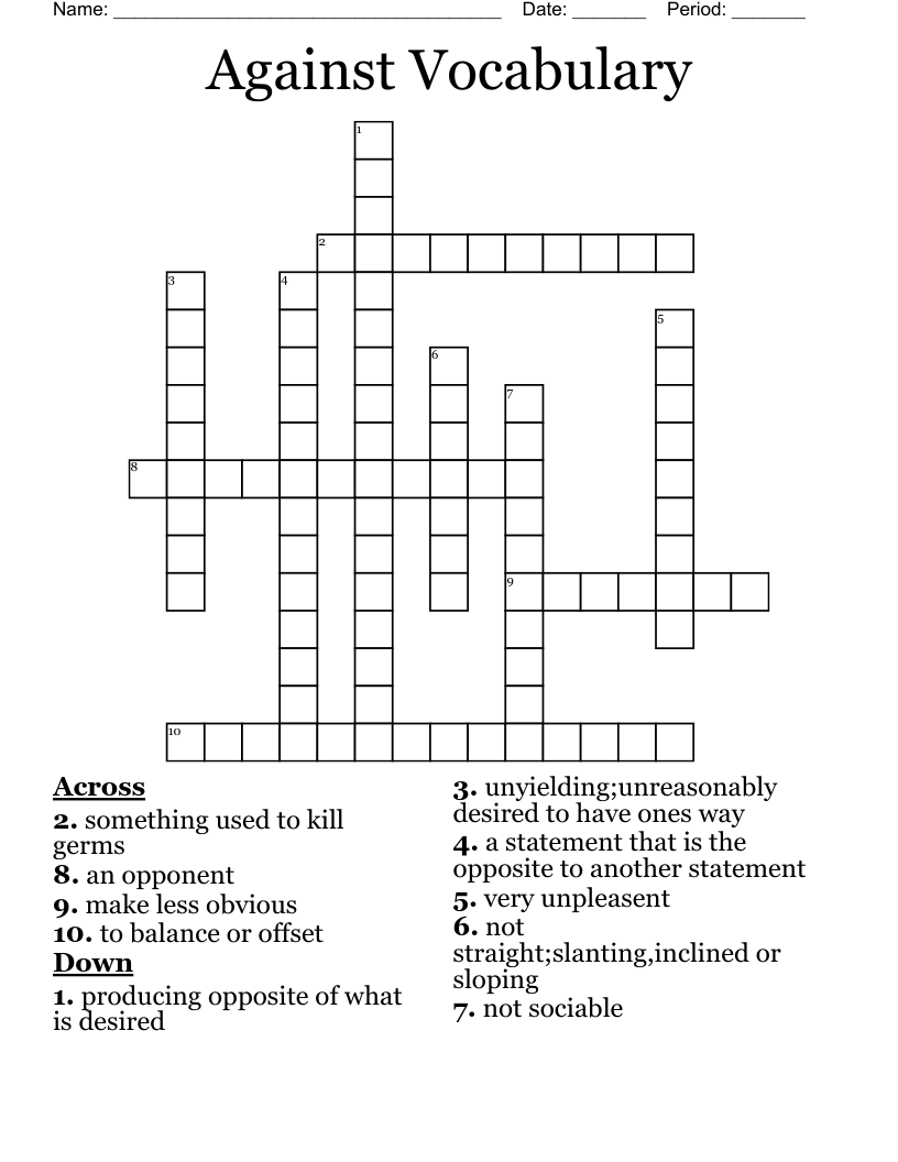 Against Vocabulary Crossword