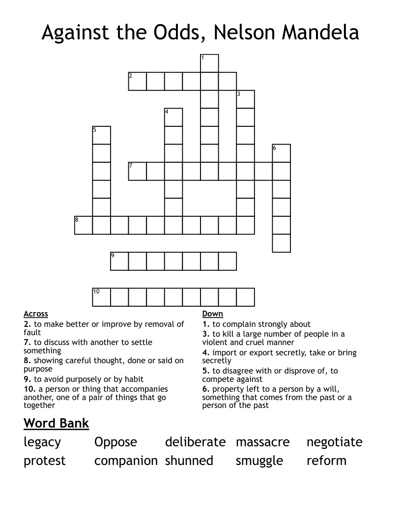 Against the Odds, Nelson Mandela Crossword