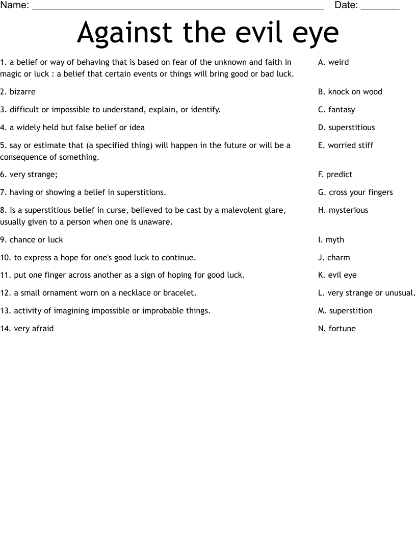Against the evil eye Worksheet