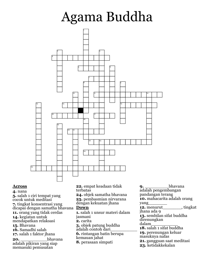 Agama Buddha Crossword