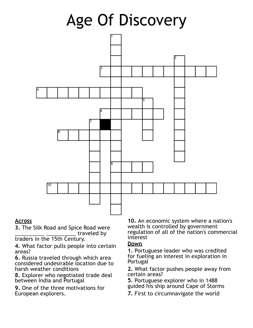 Age Of Discovery Crossword