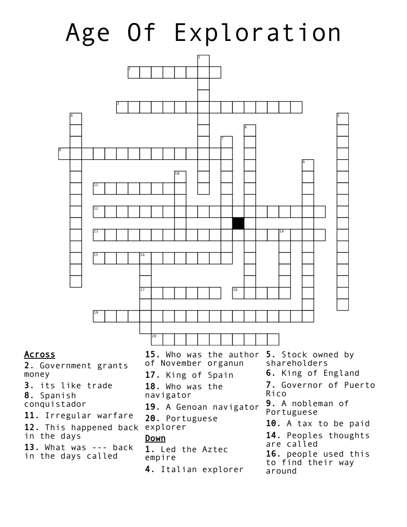 Age Of Exploration Crossword
