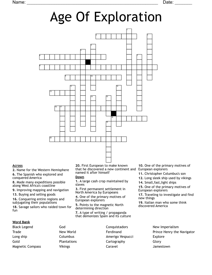 Age Of Exploration Crossword