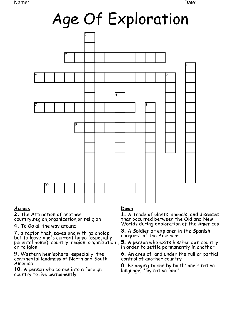 Age Of Exploration  Crossword