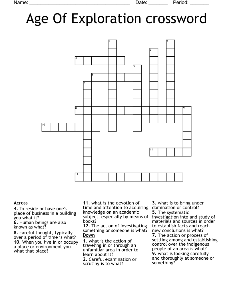 Age Of Exploration crossword 