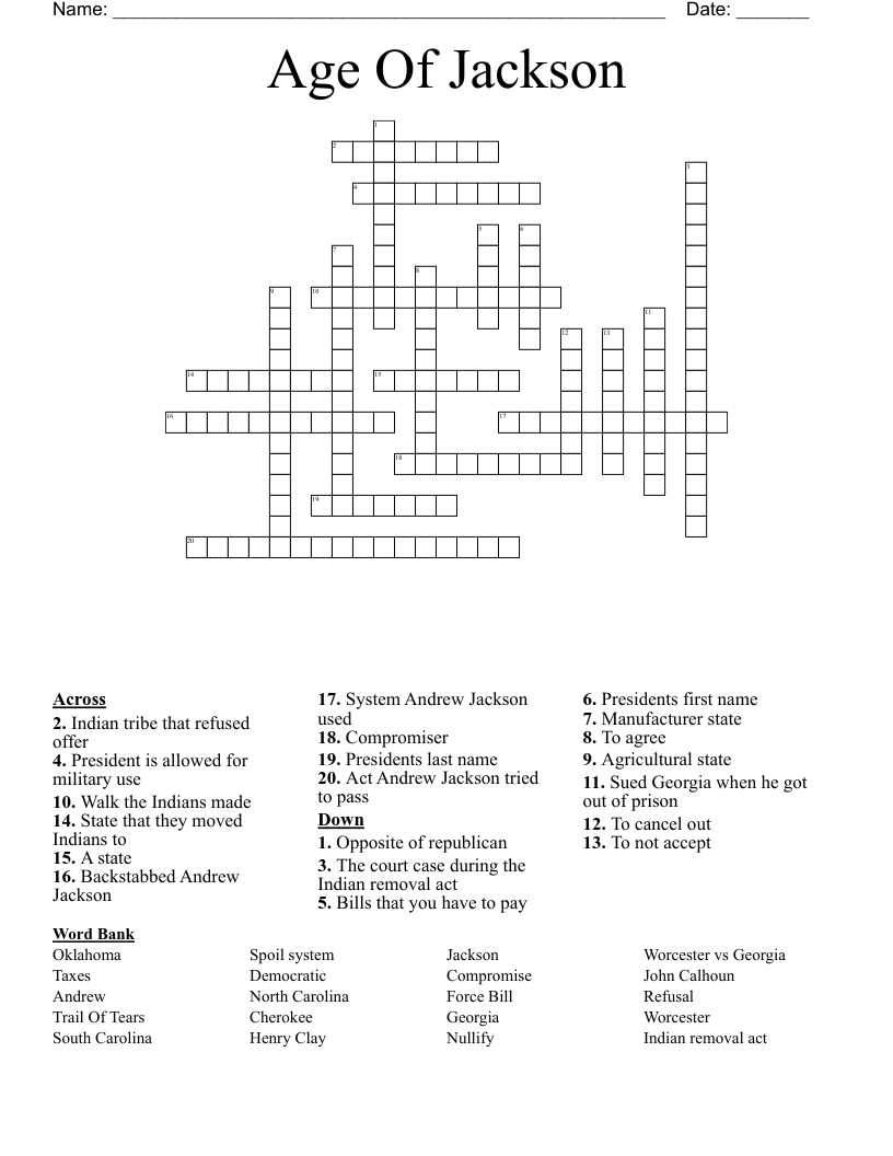 Age Of Jackson Crossword