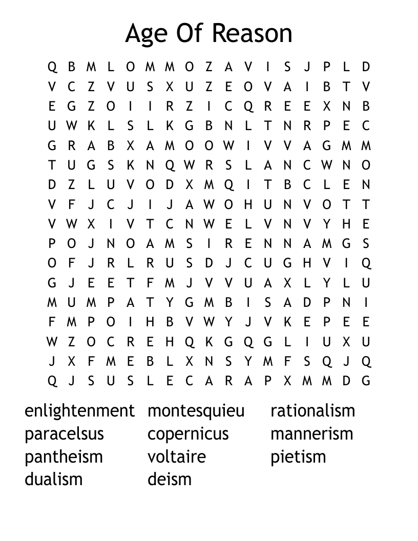 Age Of Reason Word Search