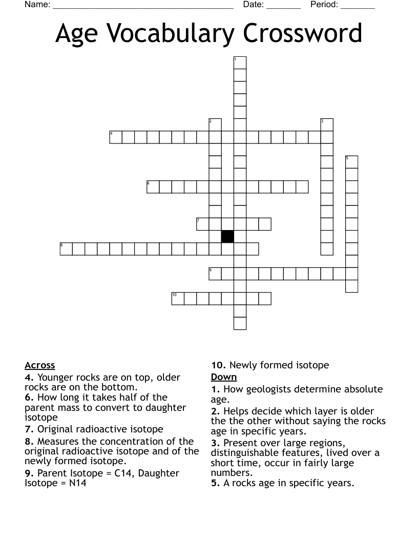 Age Vocabulary Crossword