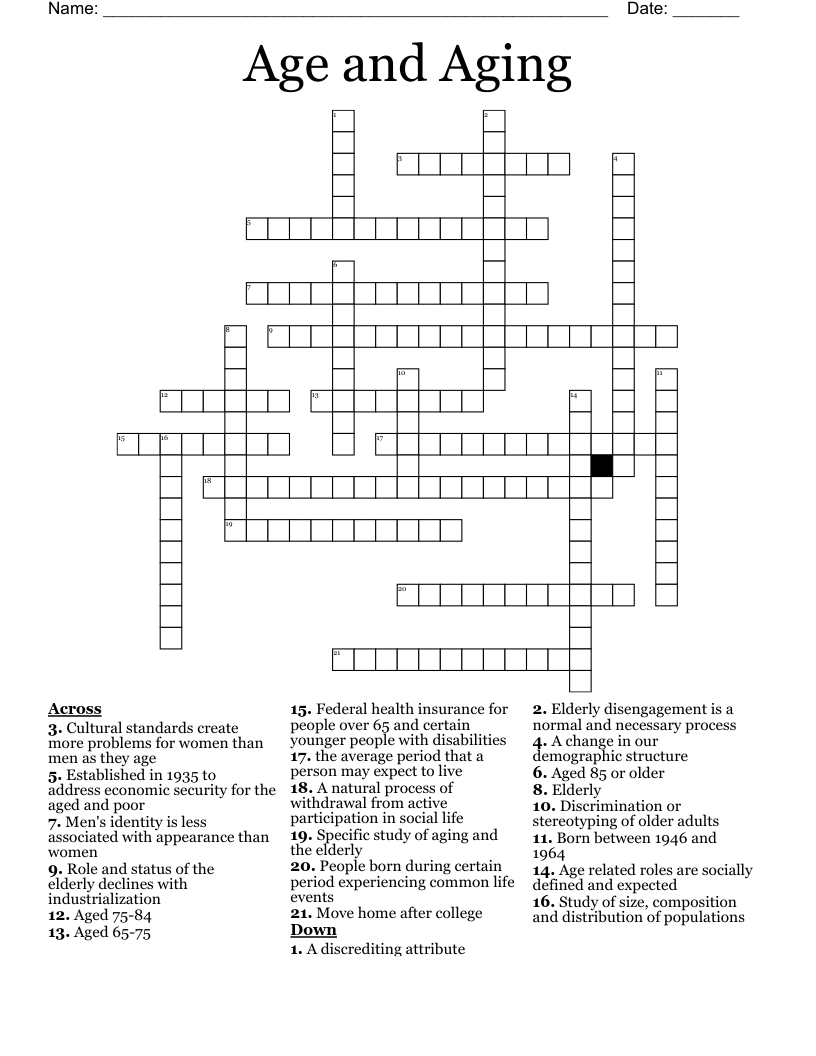 Age and Aging Crossword