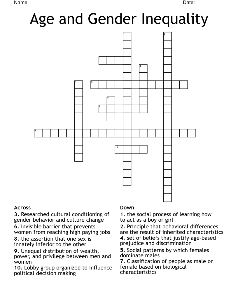 Age and Gender Inequality Crossword