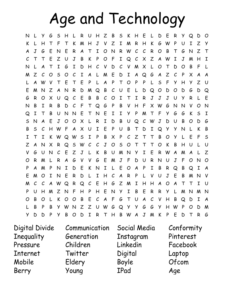 Age and Technology  Word Search