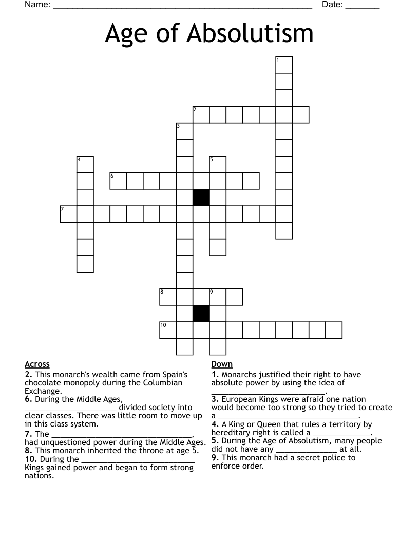 Age of Absolutism Crossword