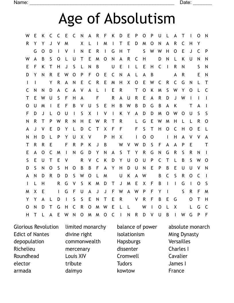 Age of Absolutism  Word Search