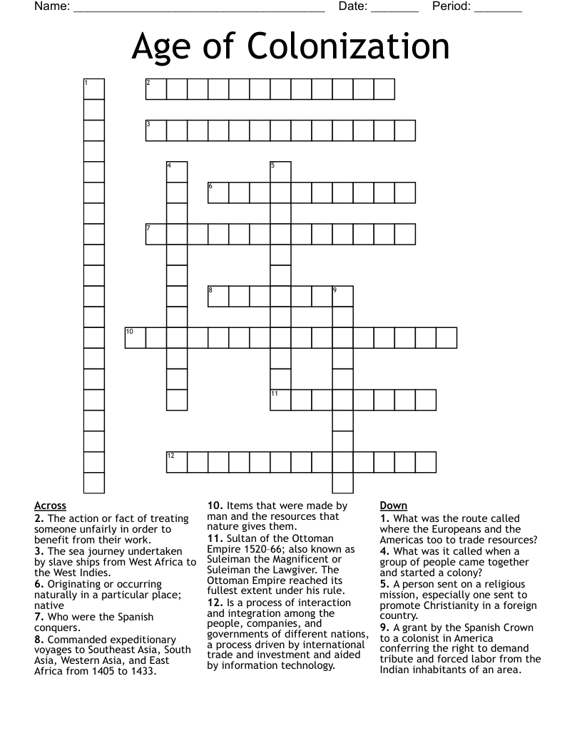 Age of Colonization Crossword