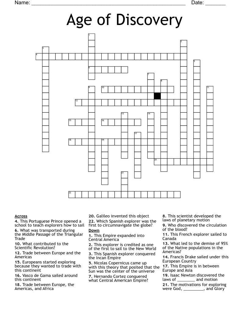 Age of Discovery Crossword