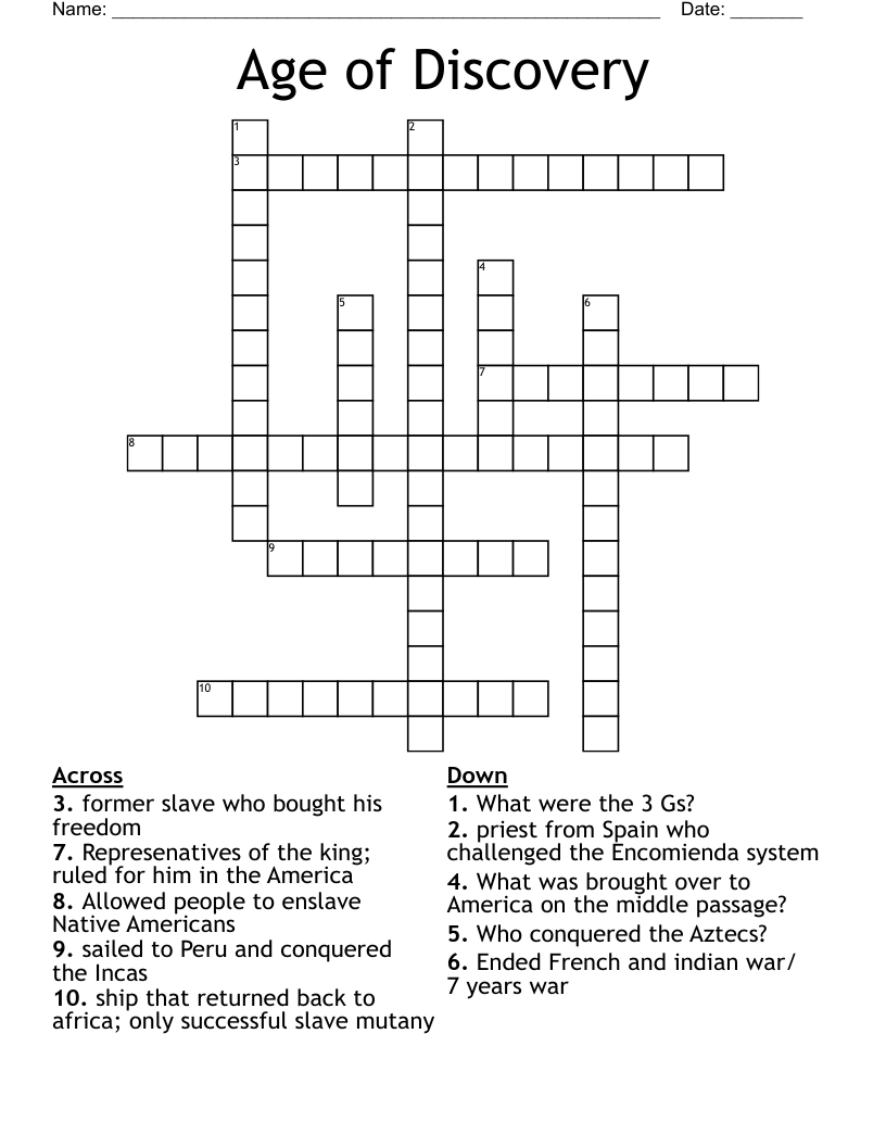 Age of Discovery  Crossword