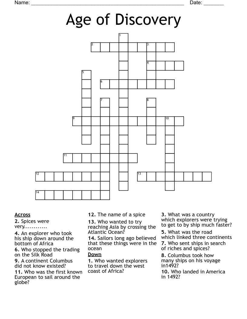 Age of Discovery  Crossword
