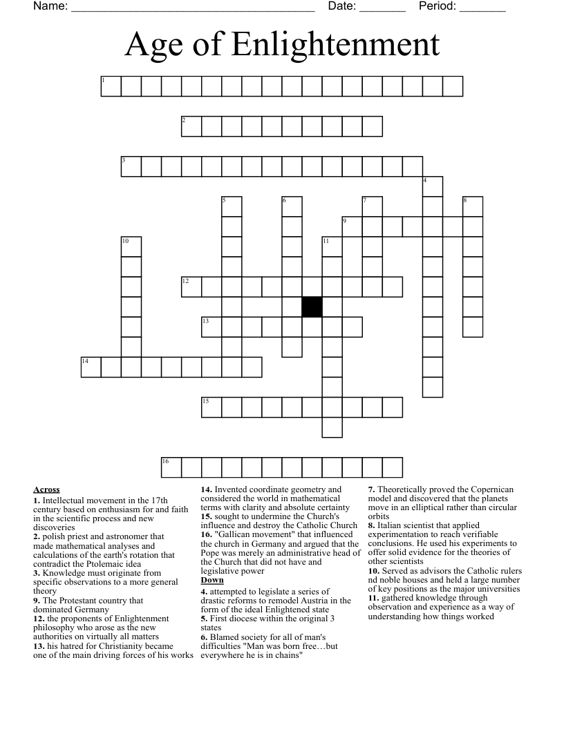 Age of Enlightenment Crossword