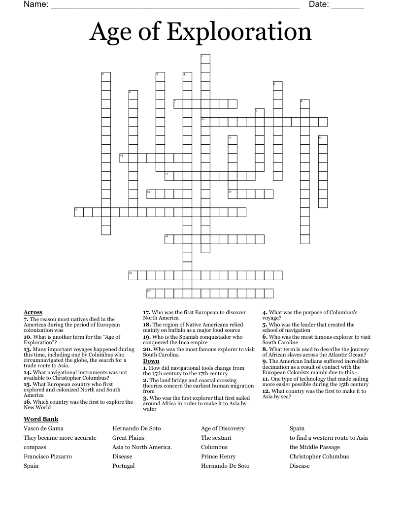 Age of Explooration Crossword