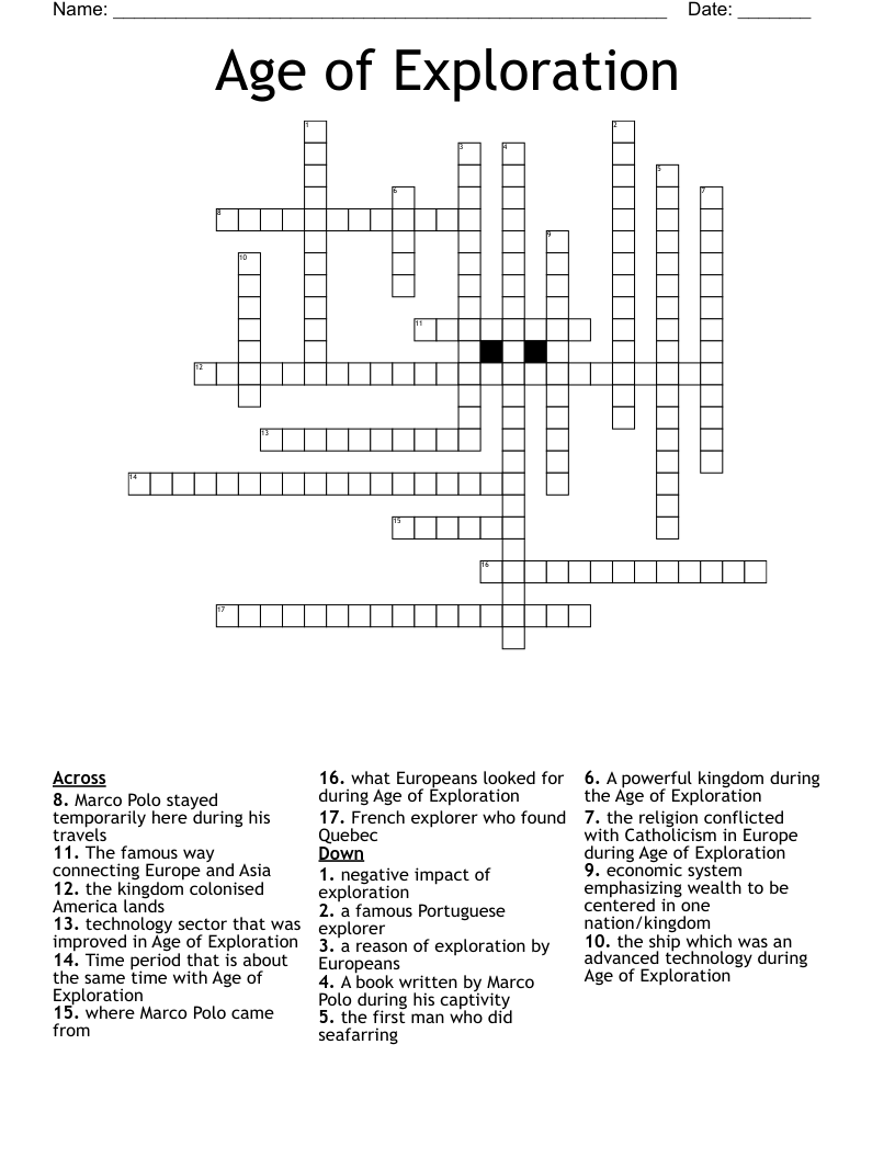 Age of Exploration Crossword