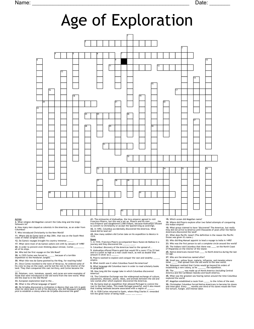 Age of Exploration Crossword