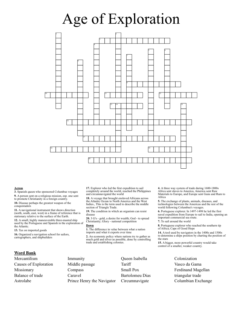 Age of Exploration Crossword