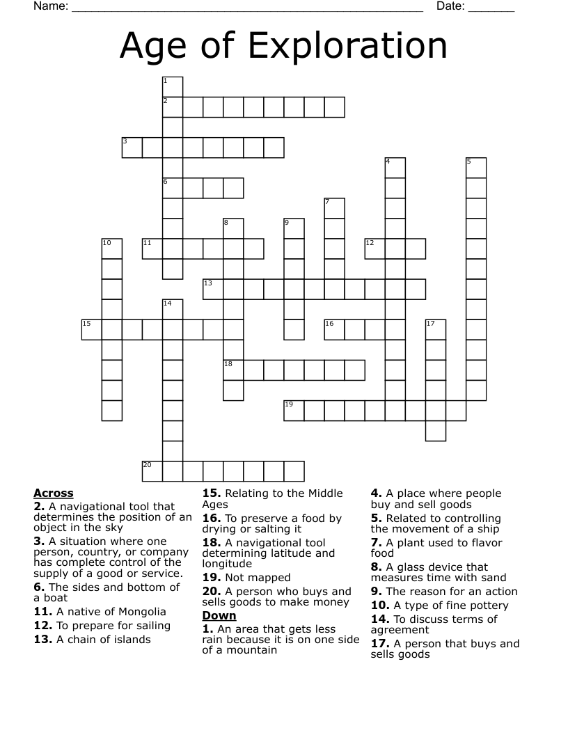 Age of Exploration Crossword