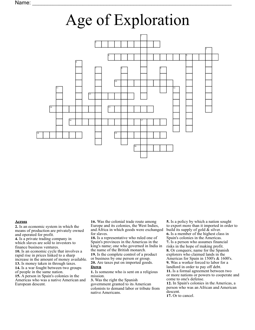 Age of Exploration Crossword