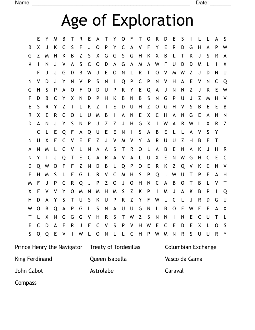 Age of Exploration Word Search