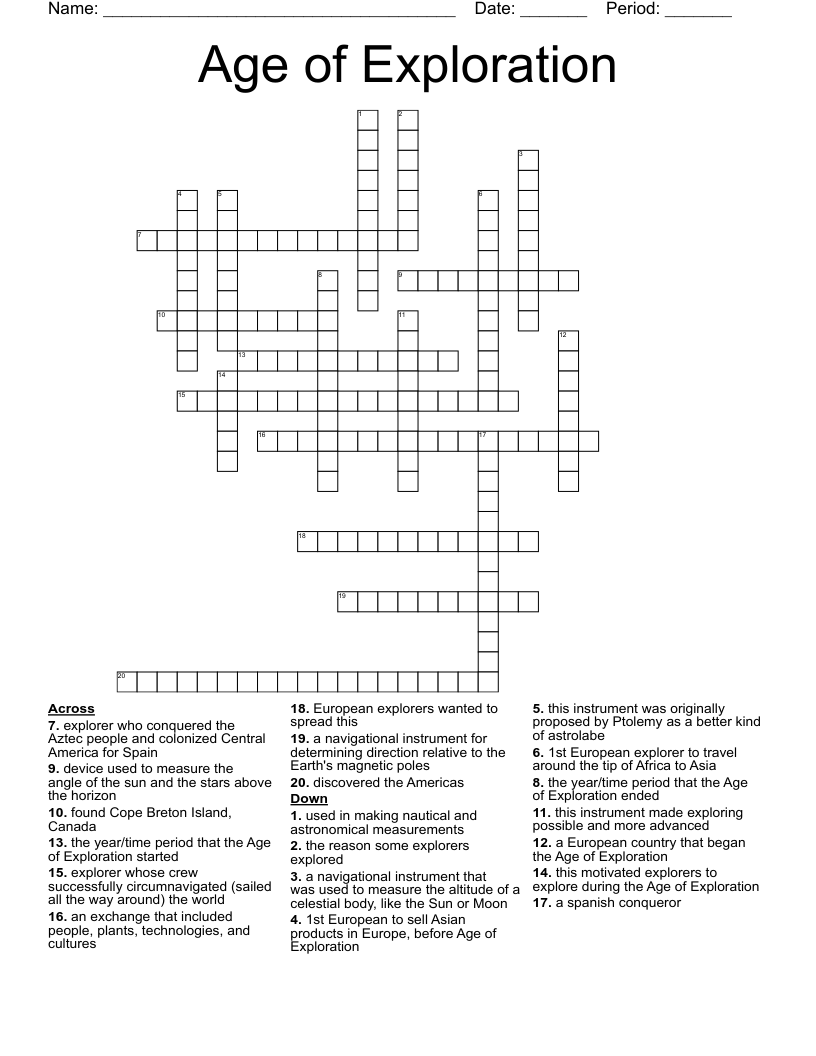 Age of Exploration Crossword