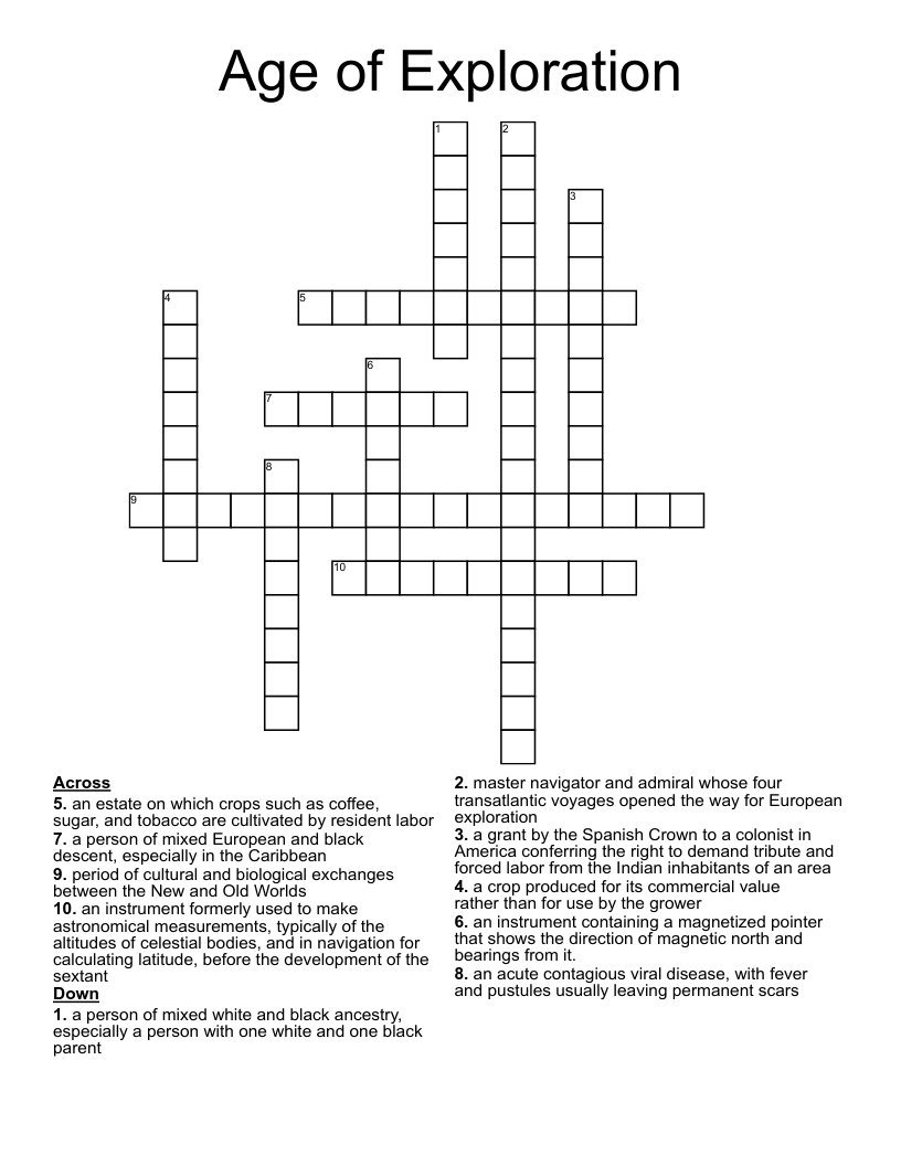 Age of Exploration Crossword