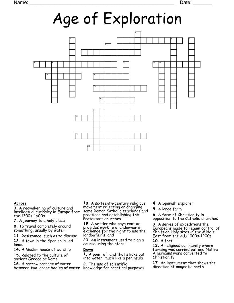 Age of Exploration Crossword