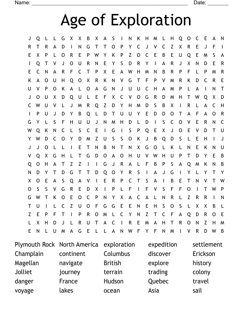 Age of Exploration Word Search
