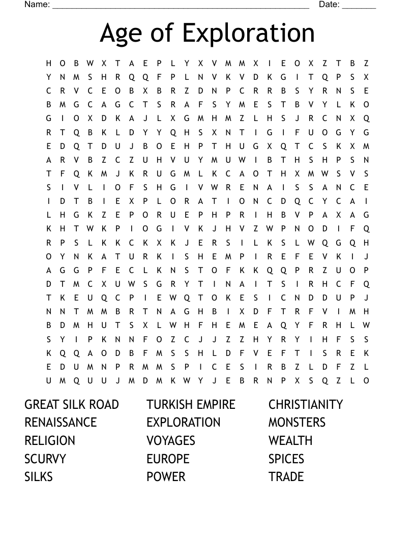 Age of Exploration Word Search