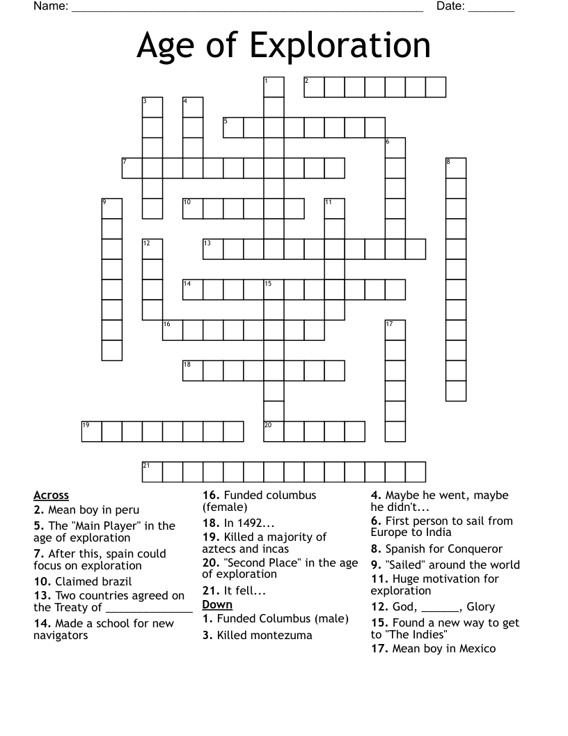 Age of Exploration Crossword