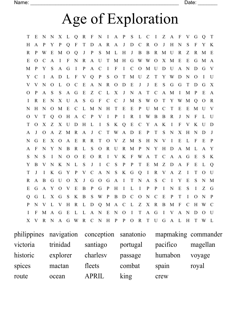 Age of Exploration Word Search