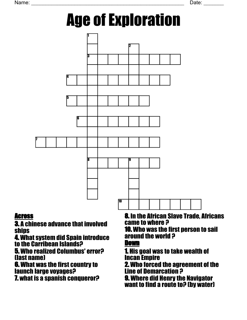 Age of Exploration Crossword
