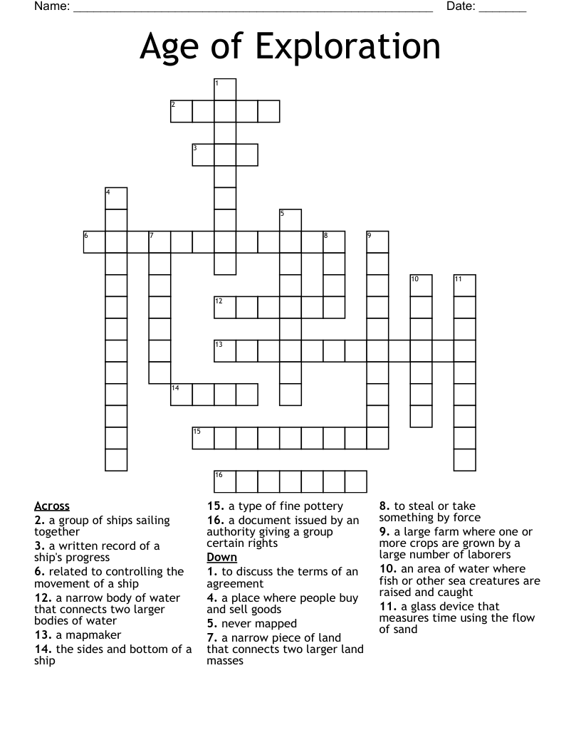 Age of Exploration Crossword