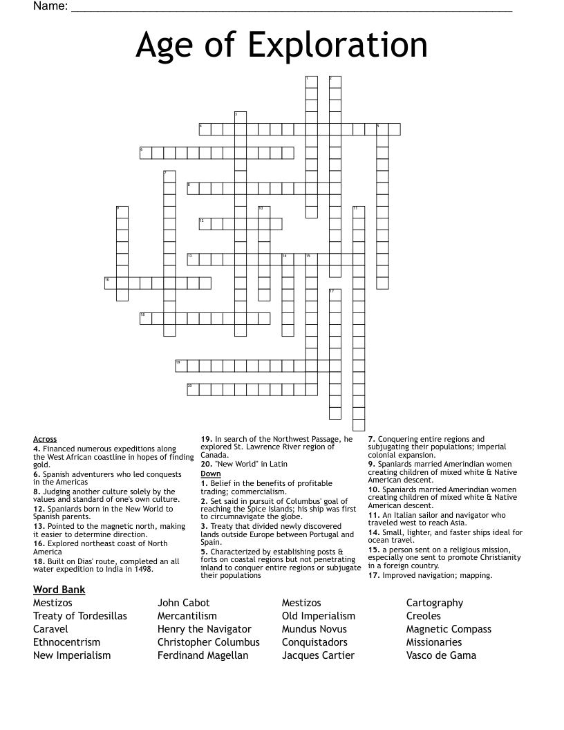 Age of Exploration Crossword