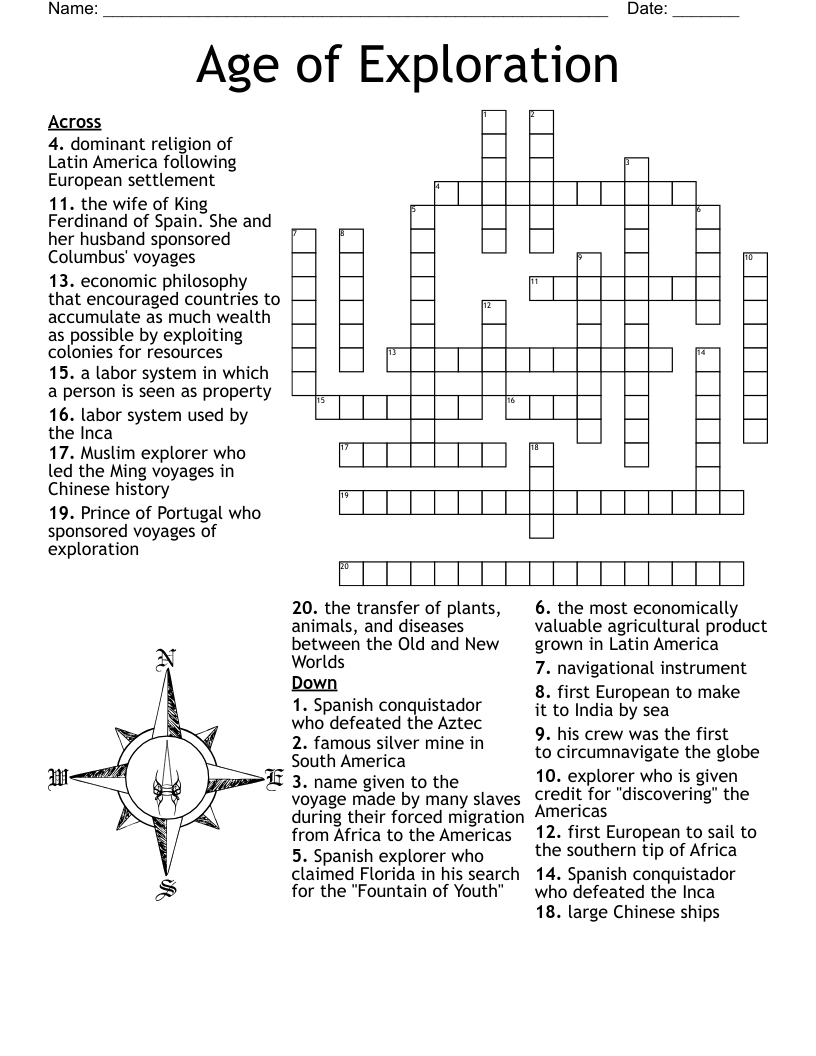Age of Exploration Crossword