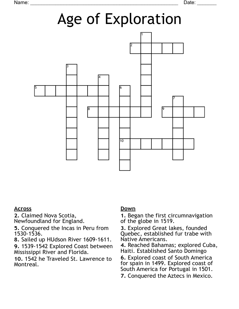 Age of Exploration Crossword